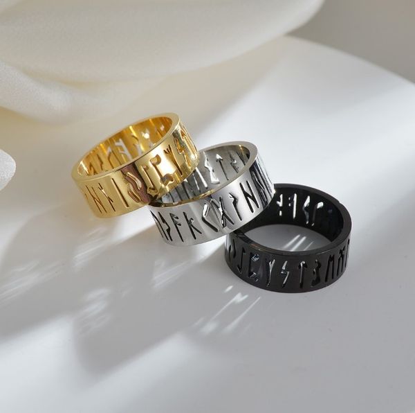 

luxury designer fashion men's 8mm wide stainless steel hollowed out alphabet pattern men's ring ring size 7-11, Silver