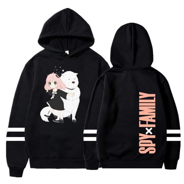 

men's hoodies sweatshirts anime y2k clothes spy x family hoodies anya forger bond hoodies long sleeved striped sweatshirt harajuku pull, Black
