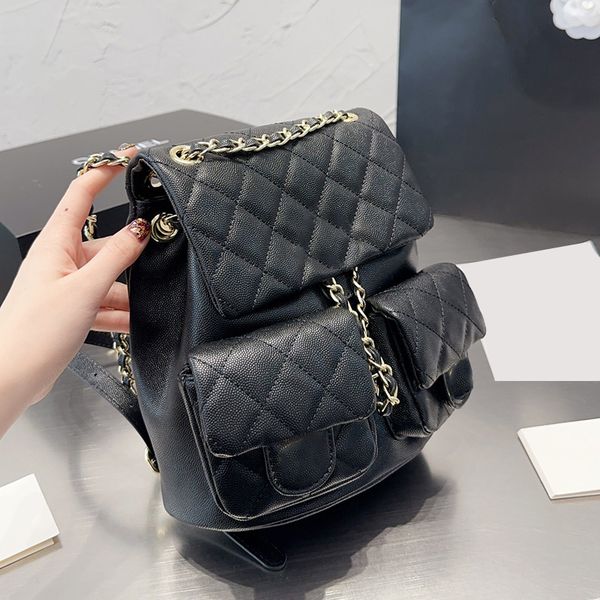 

23c womens bucket drawstring backpack bags caviar leather calfskin handbags gold metal hardware matelasse chain shoulder purse outdoor trend