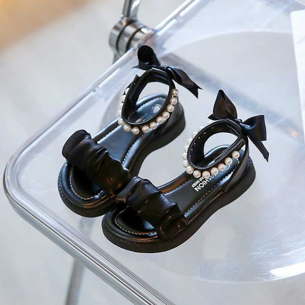 

sandals girls' sandals new summer pearl bow princess shoes temperament sweet fashion children sandals soft bottom non-slip kids shoe h6, Black;red