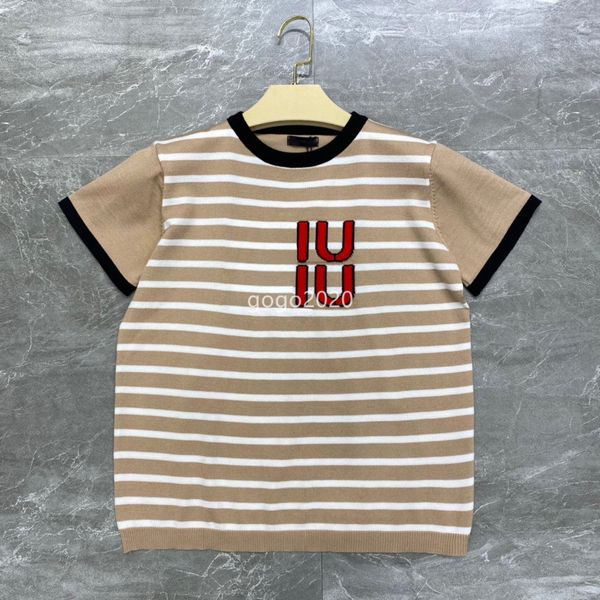 

women's t-shirt designer 23ss fw knits t-shirts tee with letter striped pattern crop runway high end brand elasticity stretch short sl, White