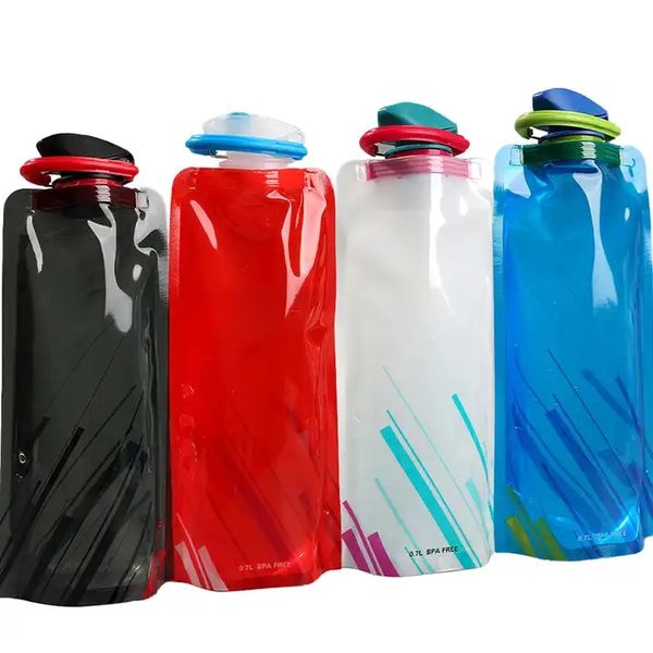 

foldable water bag kettle pvc collapsible water bottles outdoor sports travel climbing water bottle with pothook gj0221
