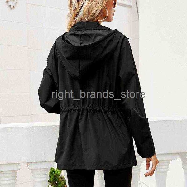 

women's trench coats women's trench coats autumn/winter hoodie waist rain jacket zip raincoat outdoor mountain clothing womens clo, Tan;black