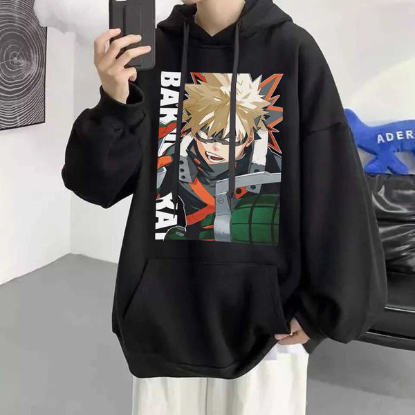 

men's hoodies sweatshirts my hero academia todoroki katsuki baku boku no hero hoodie anime high street pullover harajuku oversized swea, Black