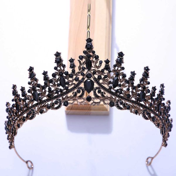 

tiaras luxury colorful crystal rhinestone crowns wedding hair accessories princess queen diadems baroque black tiaras women jewelry z0220, White;golden