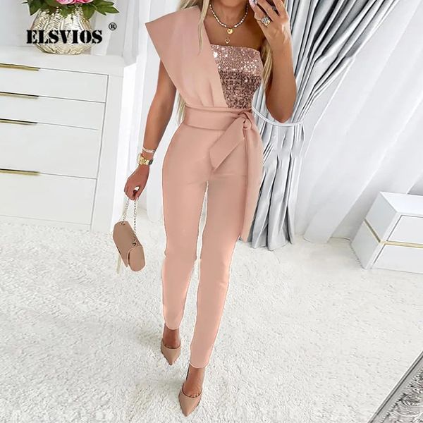 

women's jumpsuits rompers autumn fashion short sleeves patchwork party jumpsuit women's one shoulder sequins casual skinny jumpsui, Black;white