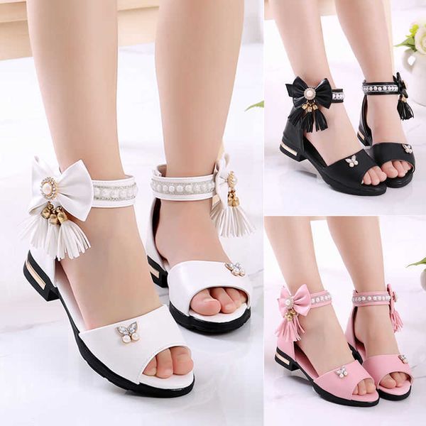 

sandals fashion high heels girl shoes white black pink leather sandalias kids party dance bow shoes size 27-37 sandalscsh1403 r230220, Black;red