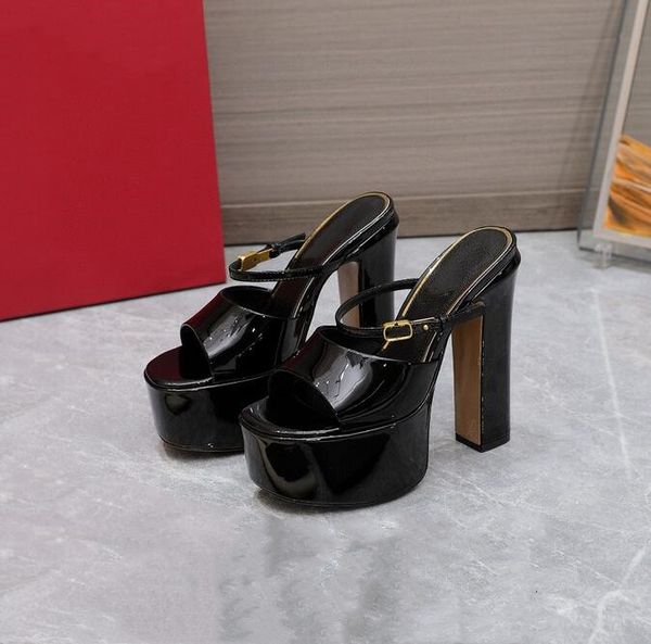 

latest women's sandals slippers thick heel thick bottom round head fish mouth formal dress casual banquet fashion size 35-42 10cm box, Black