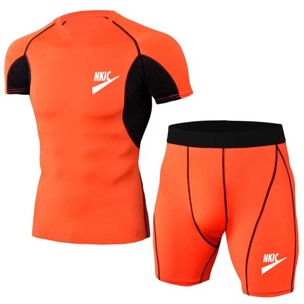 

summer men tracksuits sports suit run fitness short sleeved thin breathable t-shirt shorts two piece set youth fashion sportswear, Gray