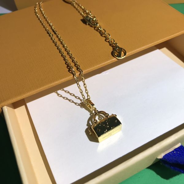

with box luxury necklaces for women men classic flower clavicle gold chain bag pendant necklace quality jewelry lover jewelry never fade, Silver