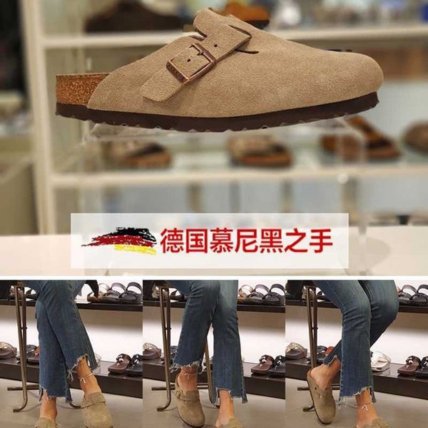

slippers factory designer birkinstocks agent purchase of boken shoes baotou leather cork half slippers boken men's and women's sli, Black