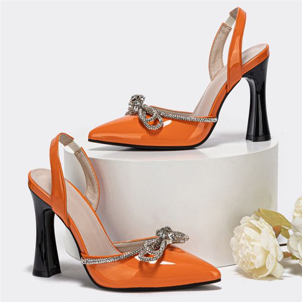 

sandals great quality chic trendy orange pointed toe bling bow tie women shoes elegant high heel summer party office lady 230220, Black
