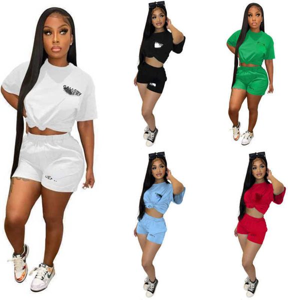 

wholesale 2023 summer women tracksuits two piece outfits short sleeve t shirt and sportswear joggers suit, Gray