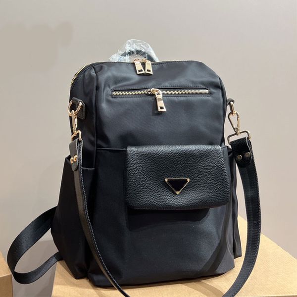 

nylon backpack plain handbags totes bag back pack shoulder bags triangle hardware large capacity pockets women handbag purse detachable stra