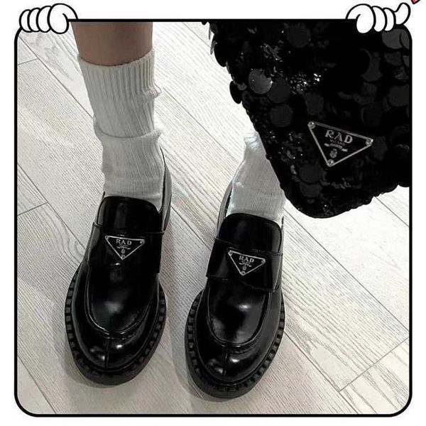 

shoes p's three corner leford women's new british style small sprg 2023 with one foot in leather derby shoes, Black