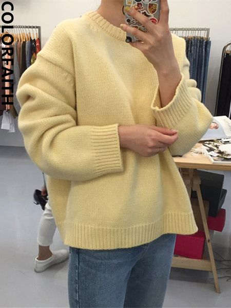 

women's sweaters colorfaith minimalist chic wild oversized knitted elegant lady cotton autumn winter women sweater pullovers jumpers sw, White;black