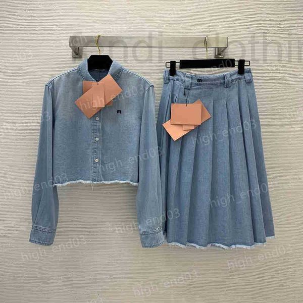 

two piece dress designer womens knitt tracksuits thin denim -piece suit retro design brand letter embroidery shirt mid-length skirt 0pb3, White