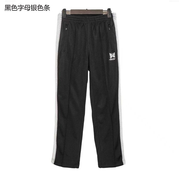 

men's pants high-version needles butterfly four seasons stripe fashion brand loose wide leg women's sports casual t2302205, Black