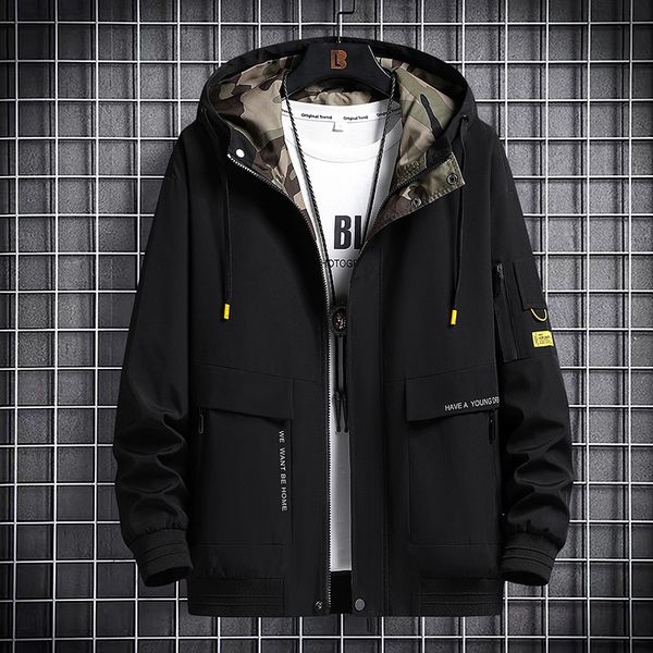 

men s jackets spring and autumn casual fashion oversized work clothes hooded coat windbreaker  8xl 230221, Black;brown