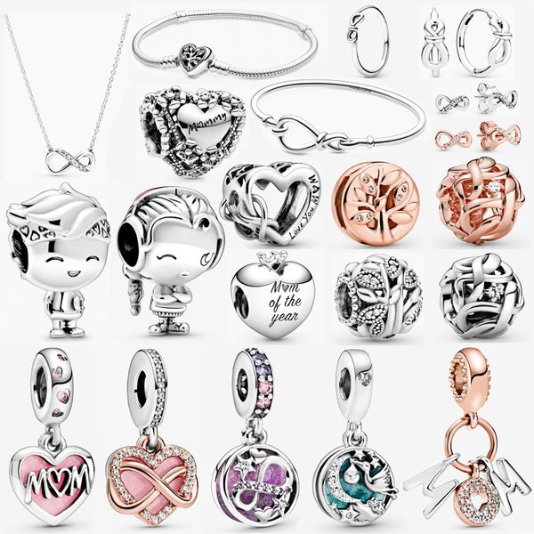 

real 925 sterling silver charm heart-shaped pandora earrings, bracelets, necklaces, rings, female jewelry ing, Bronze;silver