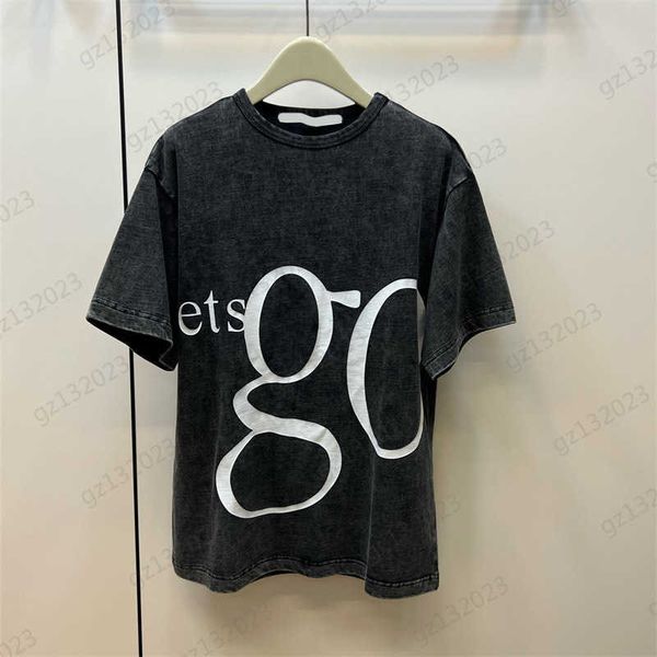 

black t-shirts letters print thread round neck short sleeve t-shirts off-shoulder design loose version style womens graphic t-shirts, White