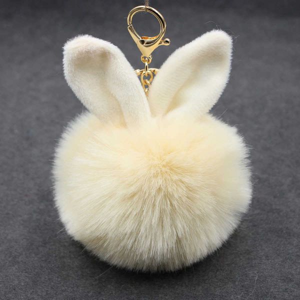 

key rings new fluffy cute bunny ear keychain rabbit key chain fur woman bag charms keyring pom car pendant pompom holder jewelry j230222, Slivery;golden