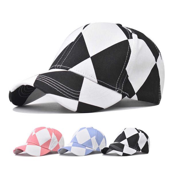 

ball caps baseball cap snapback hat girl hat black and white squares pattern sun hat spring autumn baseball cap hip hop fitted cap r230220, Blue;gray