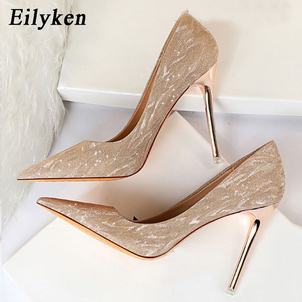 

dress shoes eilyken fashion high heels .5cm pointed toe glitter pumps women party gold silver wedding femme shoes 230221, Black