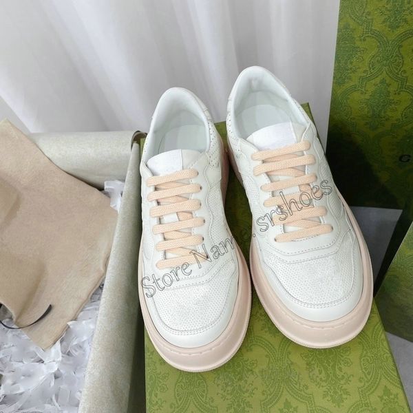 

new womens running shoes double g sneakers men embossing leather thick soled sneaker luxury white black pink sports trainers, White;red