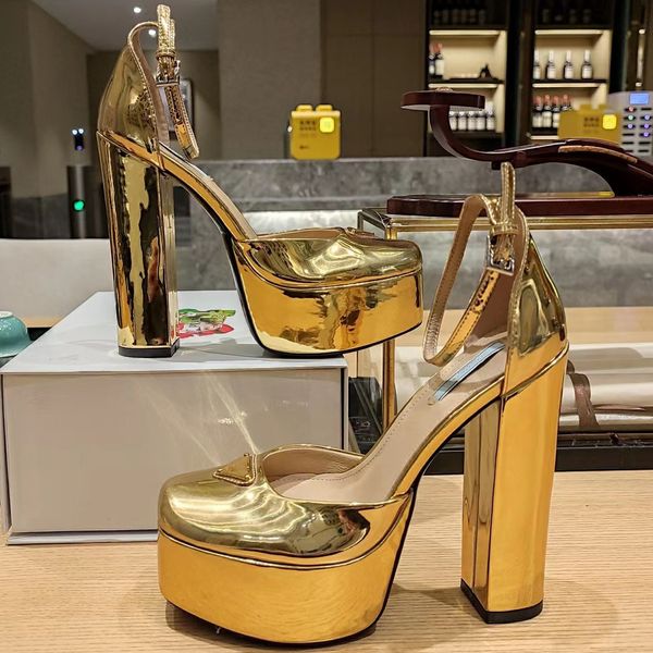 

comfortable sandals ultra high thickened water platform toe wrap triangle logo designer factory shoes dress shoes ankle strap buckle patent, Black