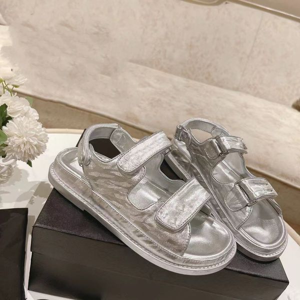 

leather with stitching hook and loop sandals sporty casual women gold silver designer black white summer girl fashion shoes