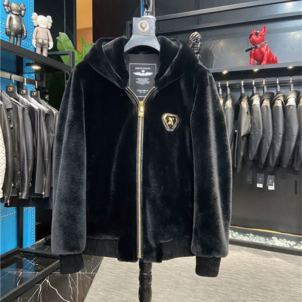 

designer tech jackets winter mink plush jacket men women thick warm hooded coats fashion couple cashmere coat little bear gold stamping outw, Black;brown