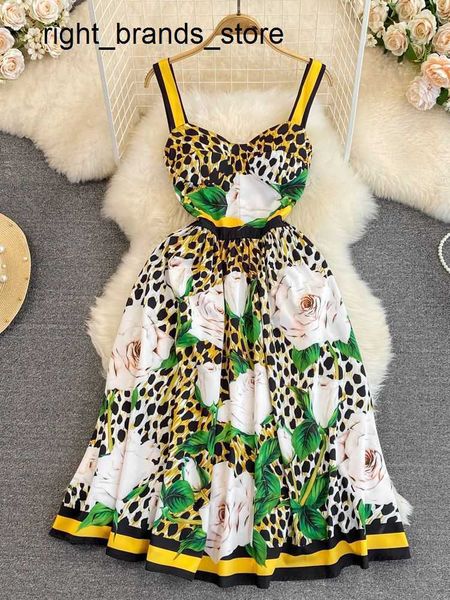 

casual dresses casual dresses summer spaghetti strap floral leopard print dress women beach backless strapless elastic waist rose flower par, Black;gray