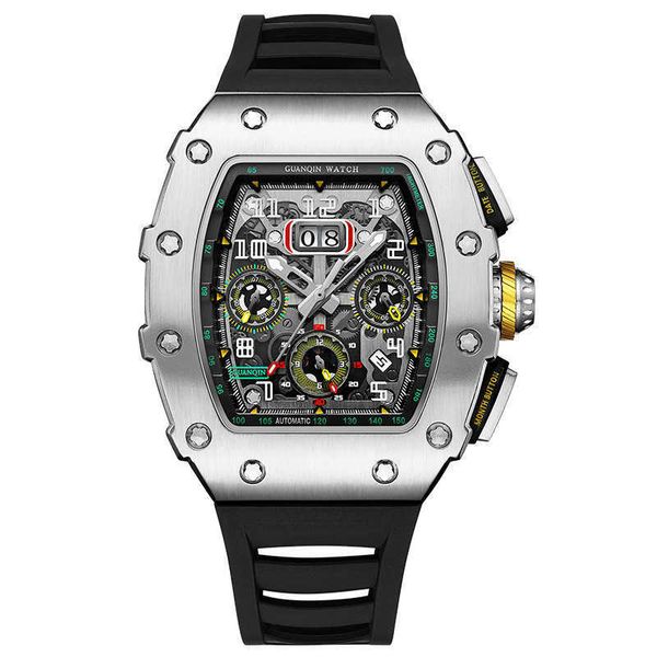

wrist watch guanqi barrel shape automatic hollow temperament unique mechanical waterproof man, Slivery;black