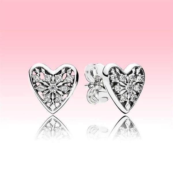 

love heart wedding stud earring cz diamond jewelry with original box for pandora 925 sterling silver heart-shaped earrings for wom320f, Golden;silver