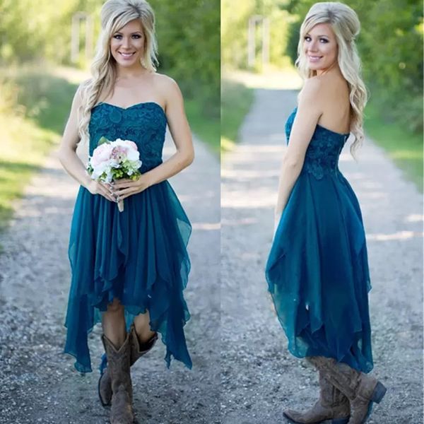 

country western high low short bridesmaid dresses chiffon lace casual maid of honor for wedding under 100 homecoming party prom gowns a line, White;pink