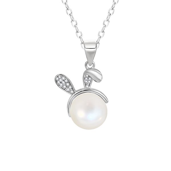 

diy empty support accessories setting s925 sterling silver pearl rabbit pendant mounts female zodiac fashion rabbit collarbone chain ps3mdz1, Slivery;crystal