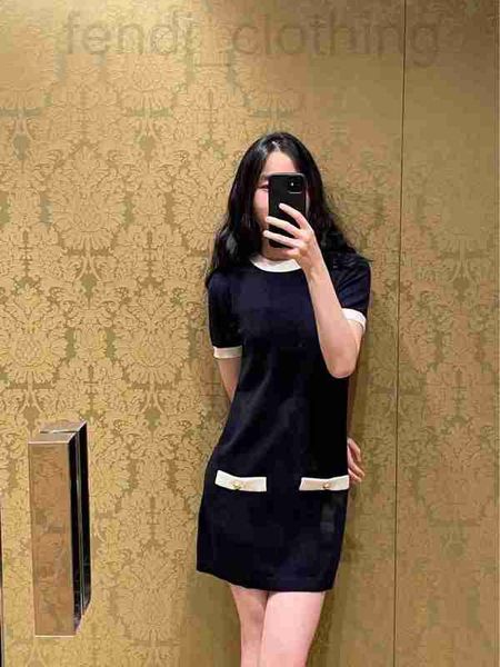

casual dresses designer women's reduced age knitted dress 23 spring new back letter label round neck gold button short sleeve buttock s, Black;gray