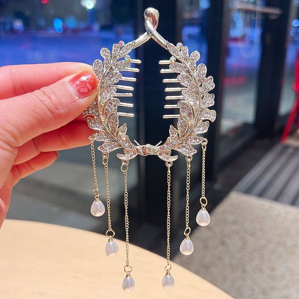 

new wheat tassels ribbon hair claws for women fashion hair clip metal hair crab hair accessories headwear 1691, Slivery;white