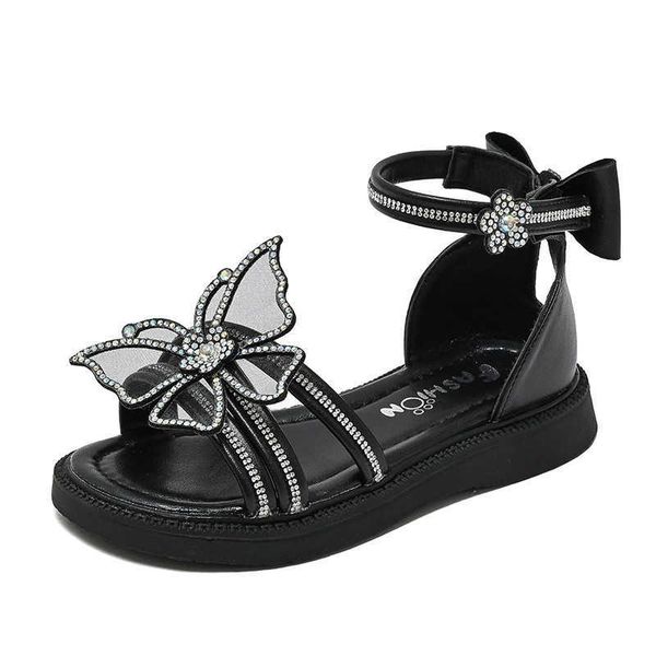 

sandals girls sandals summer 2023 new fashion rhinestones little girl student beach shoes children soft flat non-slip roman sandals h100 r23, Black;red