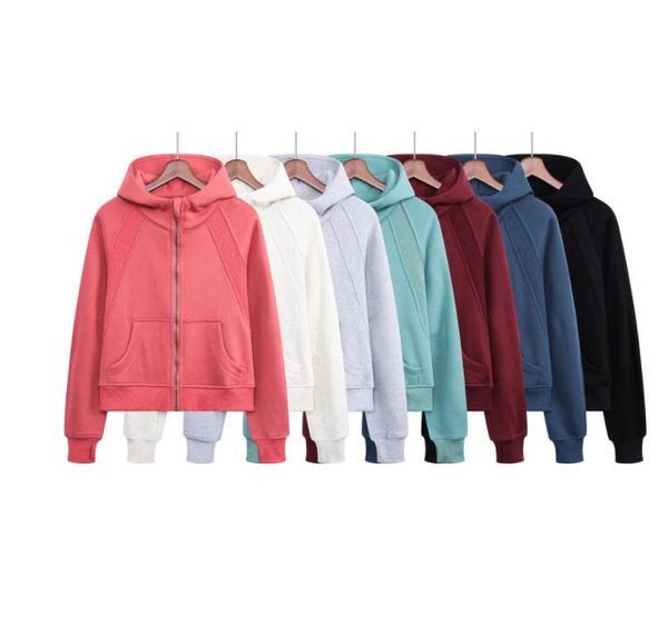 

lu01 yoga outfits sweatshirt scuba hoodies full zip ovesized coat gym clothes women sweater, White;red