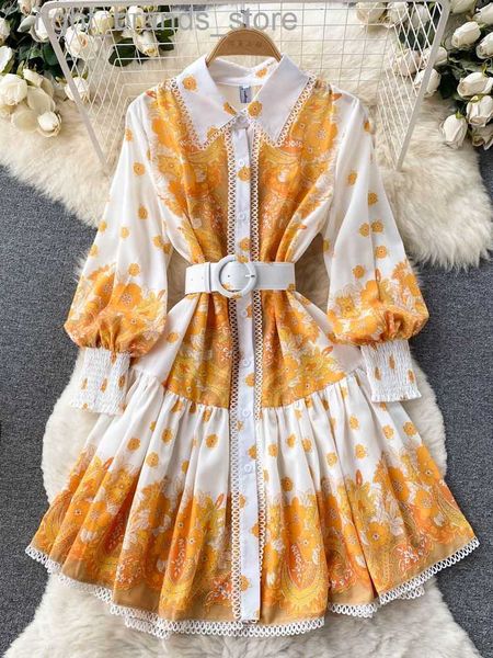 

casual dresses casual dresses runway lace trims embroidery hollow out stitching flower dress women long lantern sleeve floral print belted, Black;gray
