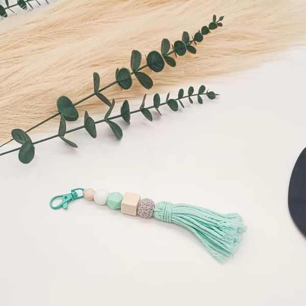 

cross-border new silicone bead key chain cotton tassel pendant versatile bag accessories, Silver