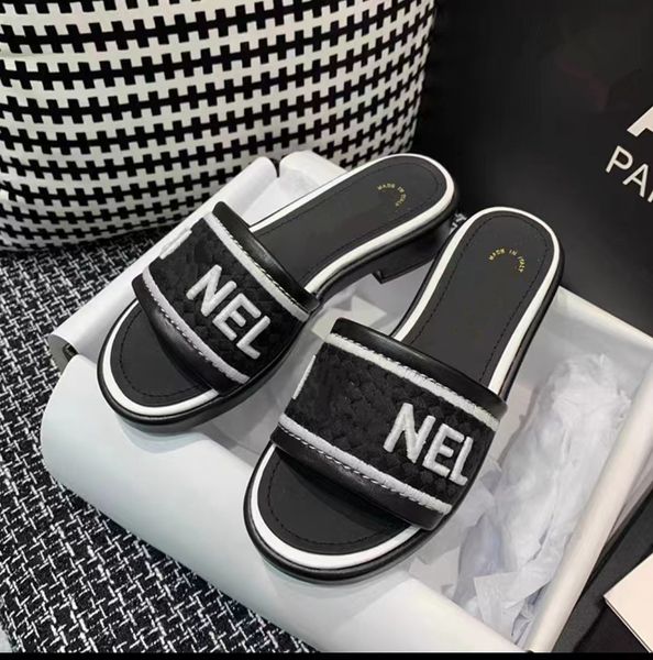 

new france flat sole woman slippers mule summer vacation rome slides comfort knitting design sandal classic ccity fashion shoes sneakers tri, Black