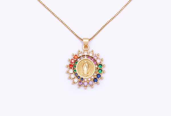 

designer jewelry necklace rainbow zircon virgin mary pendant church christian prayer jesus religious necklace for women jewelry gift, Silver