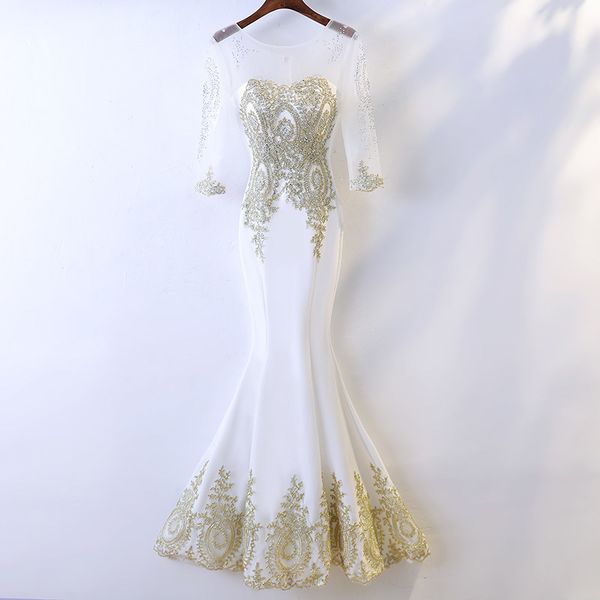 

party dresses evening dress o neck empire half sleeves floor length beads appliques mermaid elegant plus size women formal gown c1549 230221, White;black