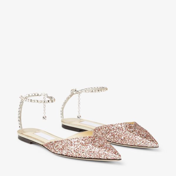

designer pumps women dress shoes luxury patent leather saeda flats with crystal embellishment pointy toes eu35-43 with box wedding bridal, Black