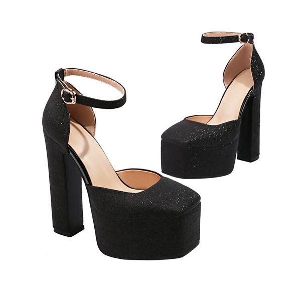 

european and american women's sandals 2023 spring and summer new fashion rivet thick heel thick soles cool european american sequin clo, Black