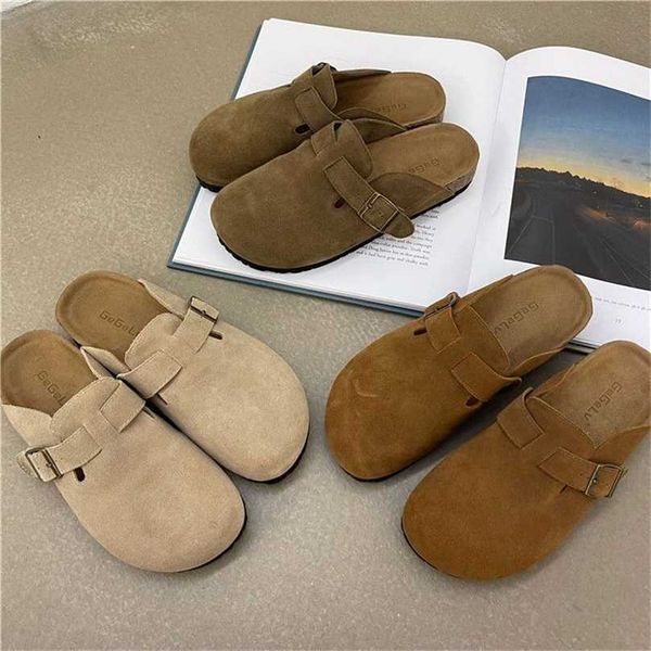 

slippers factory designer birkinstocks bucken women's 2023 spring and autumn scrub ugly cute ins flat-bottomed lazy man's wrapped, Black
