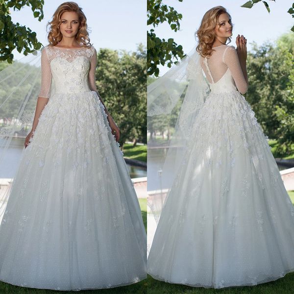 

glamorous a-line wedding dresses jewel short sleeves with applicants backless zipper floor length custom made plus size bridal dress vestido, White
